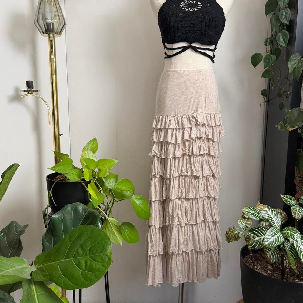 Unbranded Oatmeal Cream Ruffle Maxi Skirt Boho Tiered Fairy Tall Medium Large
